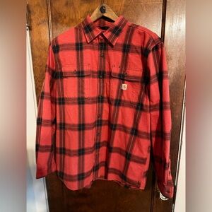 Carhartt Men's Red and Black Plaid Button Down Shirt